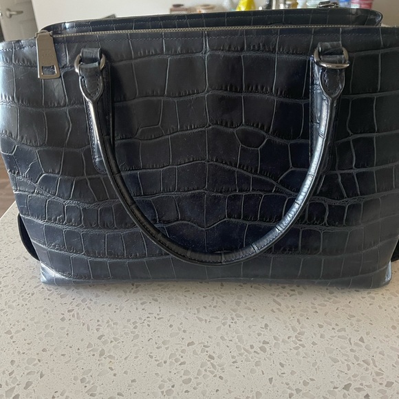 Coach - Navy Leather Croc Embossed Brooklyn Carryall Handbag - Picture 2 of 15